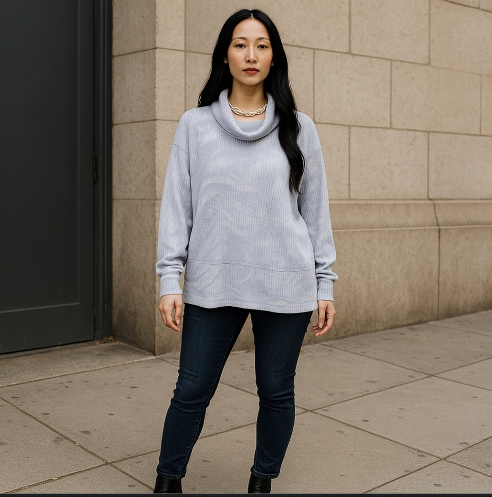 Wonderly Grey Floral Ribbed Knit Top